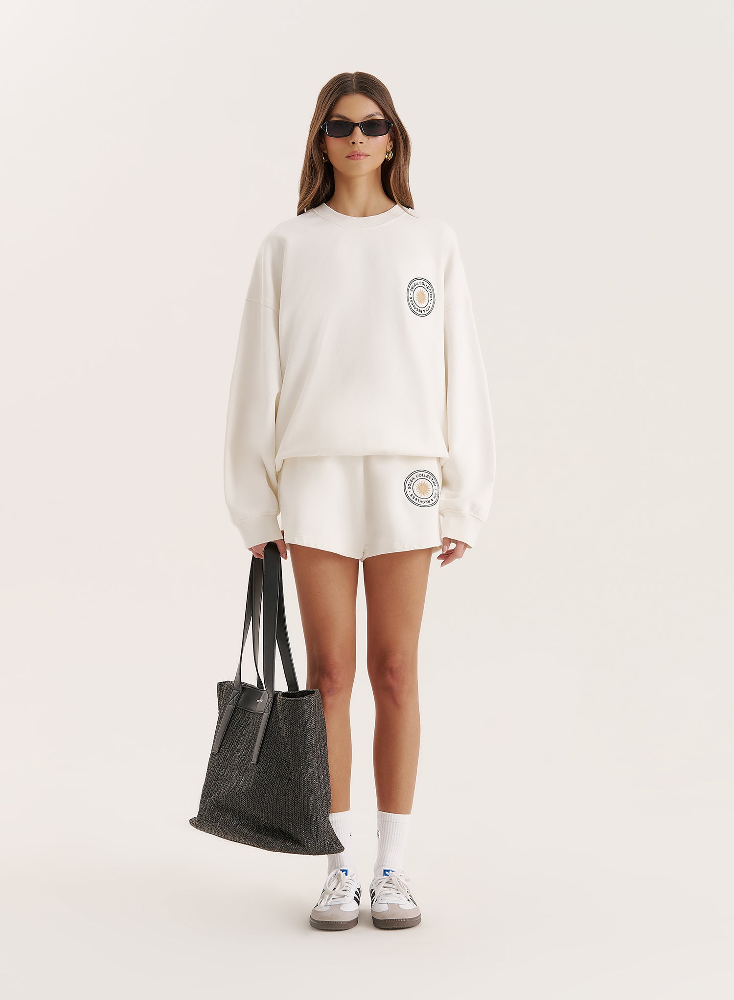 Off White Embroidered Emblem Short